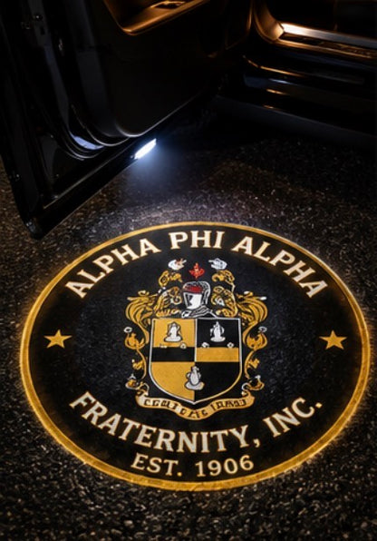 Alpha Phi Alpha crest projected on pavement